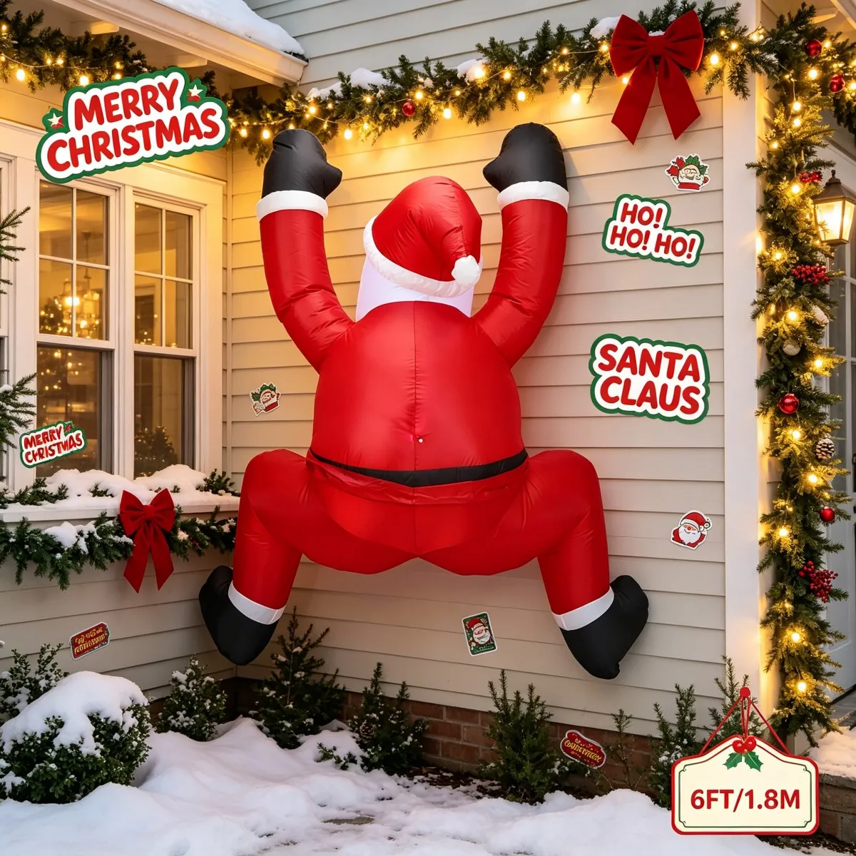 Inflatable Toys Climbing Santa Claus Inflatable Figure Christmas Wall Hanging Santa Inflatable For Holiday Display
