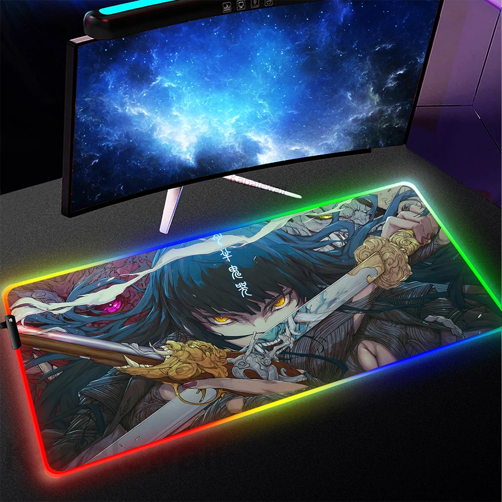 

Japanese Samurai RGB Mou Pad Large Game Mouse Mat Gaming Mousepad XXL 900x400mm Keyboard Pads LED Table Carpet Pc Gamer Deskmat