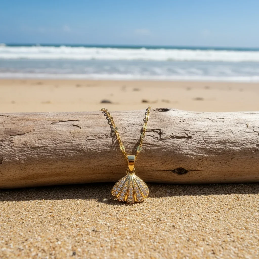 1pc Fashion Shell Necklace, High-Quality Titanium Steel, Colorfast, Featuring A Fan-Shaped Pendant, Suitable for Everyday Use, Can Be A Beautiful Gift for Women.
