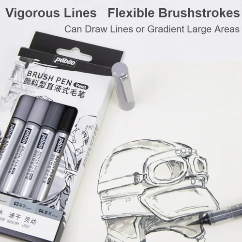 Imagen 2 del producto PEBEO-pincel líquido de estilo gris, pincel de flujo directo, marcador de tinta acrílica, pintura de caligrafía Soluble en agua, color gris claro, blanco suave