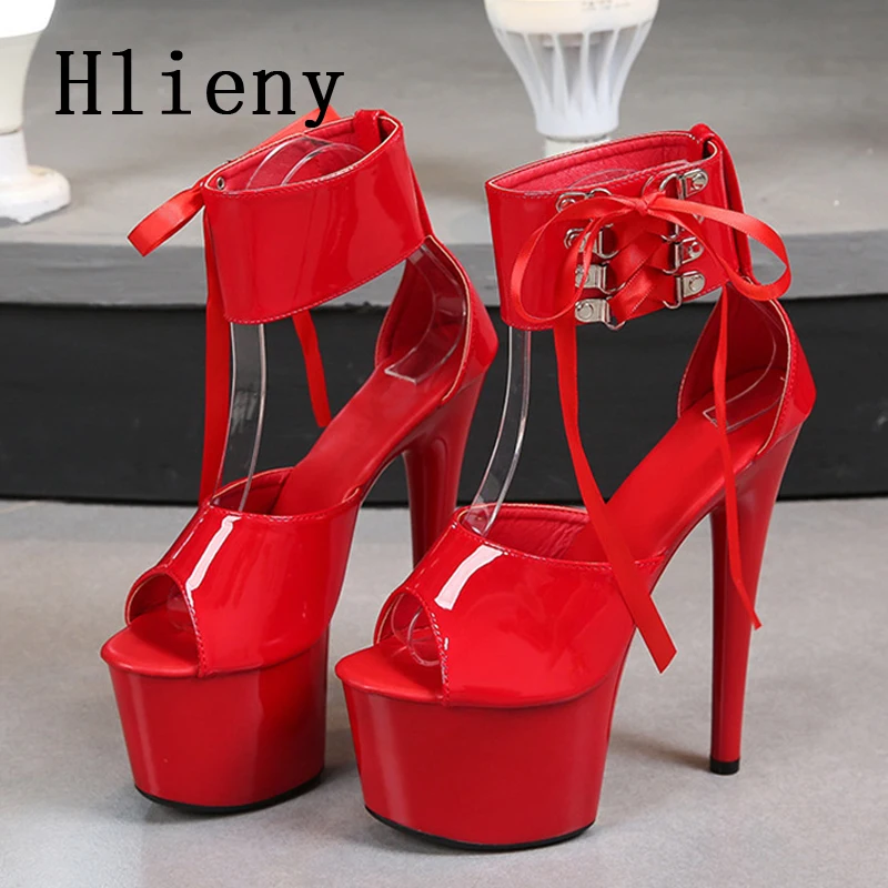 Hlieny 2024 Ankle Lace-up Platforms Woman Sandals Fashion Peep Toe Fetish Thin High Heels Nightclub Stripper Banquet Female Shoe