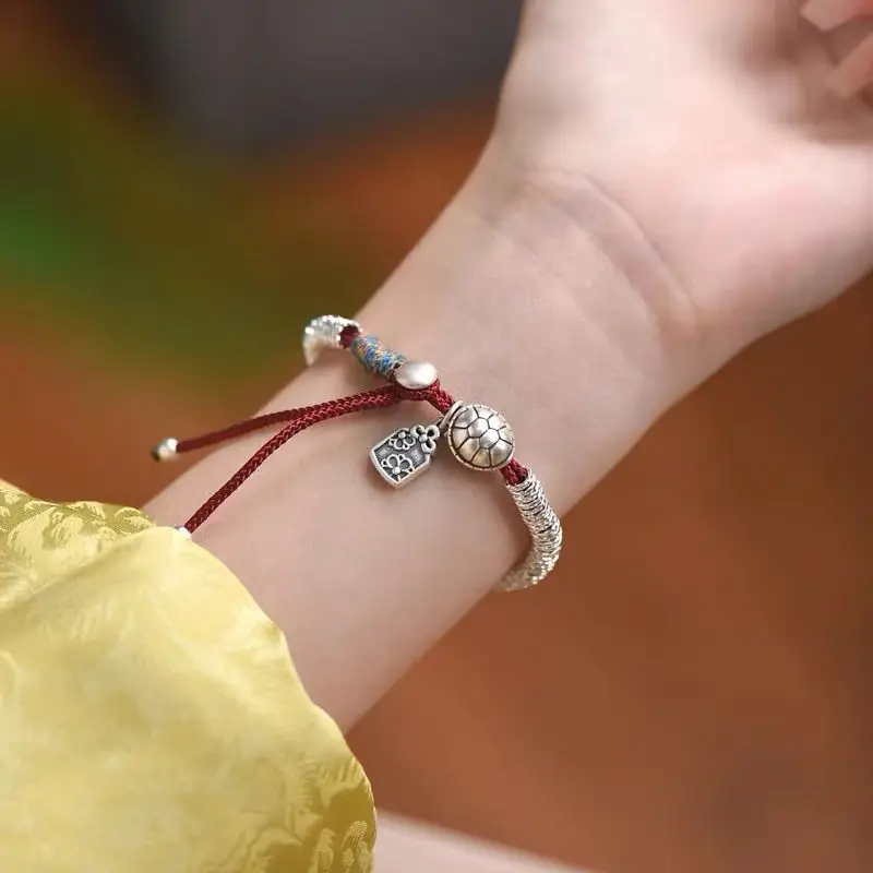 999 Silver Coiled Women, Tortoiseshell Waist , Wealth Bracelet, Hand String