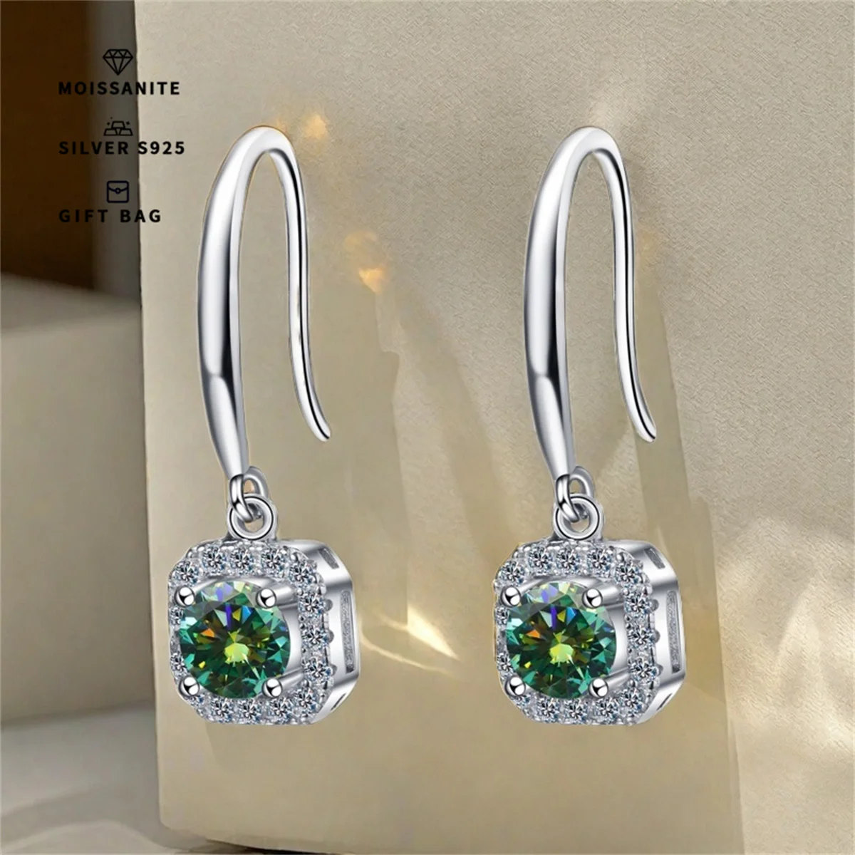 S925 silver Platinum plating GRA Dark green Moissanite small sugar women's earrings luxury ear jewelry Delicate,Elegant Leisure