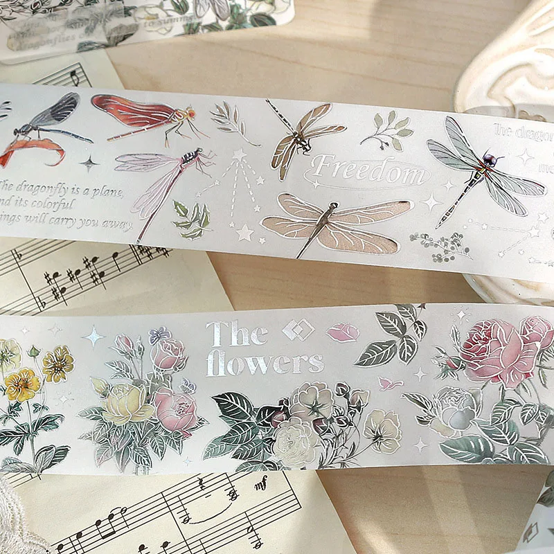 Hepaper Tape Flower Bird Marine Animal Series artistico Hot Silver Feather Plant Hand Tent adesivo decorativo con strato inferiore