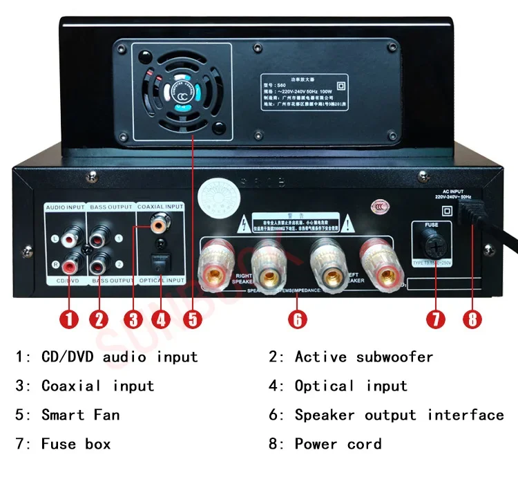SUNBUCK 2.0 Stereo 100W+100W High Power Coaxial Fiber Bluetooth 6H3N HIFI Vacuum Tube Amplifier Audio
