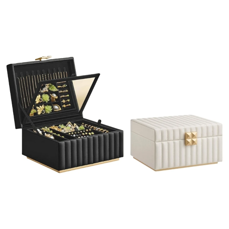 Jewelry Organizers With Double Layers Jewelry Organization Holder Box with Mirror and Multiple Compartments