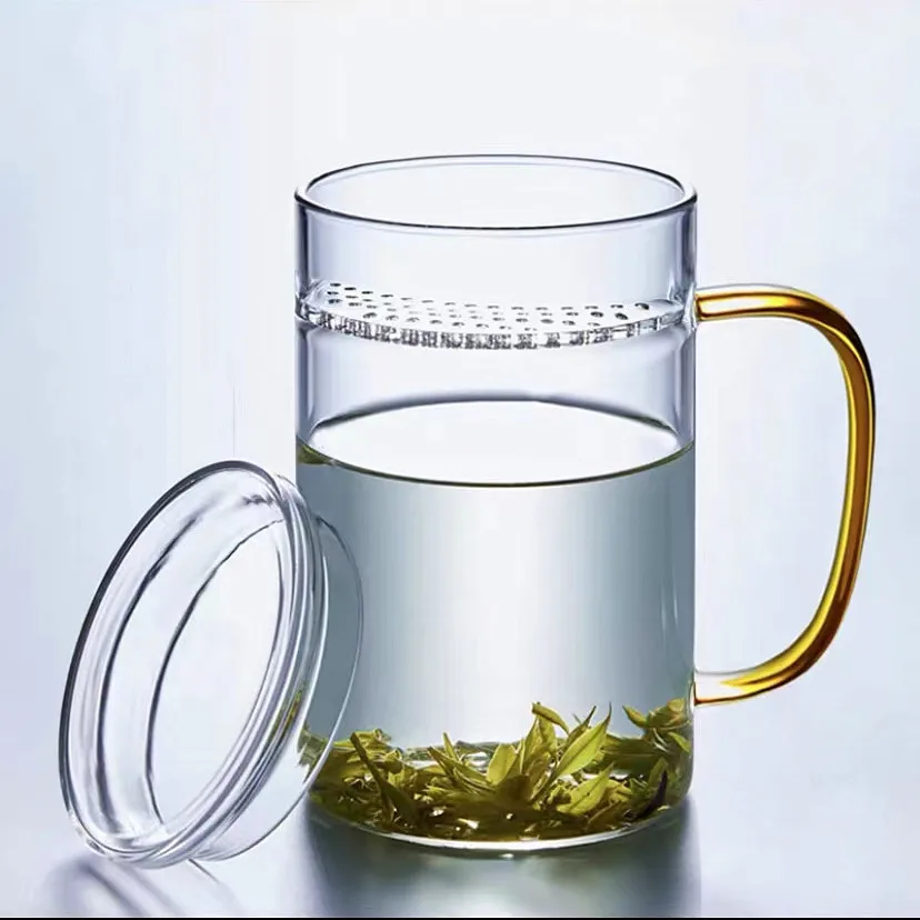 Borosilicate Mugs Heat Resistant Glass Mug with Lid Crescent Filter Tea Water Filtration Large Capacity Water Mug Office Tea Cup