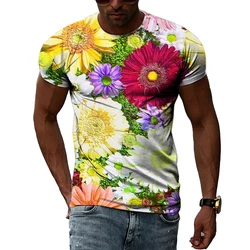 Summer Men's Flower Pattern Printed T-Shirt Hip-Hop Element Trend Round Neck Tees Seasonality Fashion Handsome Short Sleeve Tops