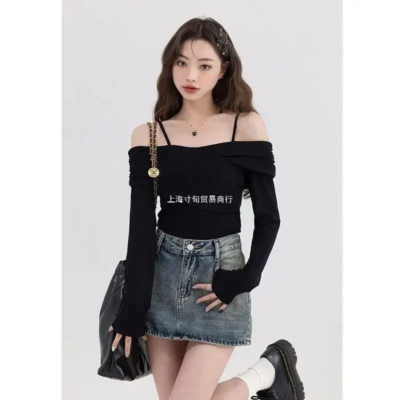 Sexy Off Shoulder T Shirt Women Spring Long Sleeve Backless Tops Ladies Korean Fashion Ulzzang Hotsweet Slim Y2k Aesthetic Tees