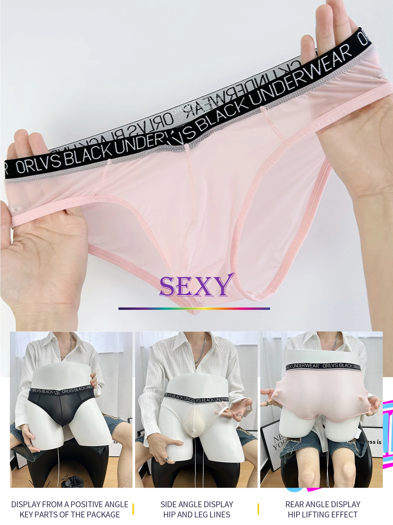 3pcs Sexy Men's Briefs Ultra Thin Soft Sport Breathable See through Mesh Fashionable Underwear High Elastic Waistband Panties