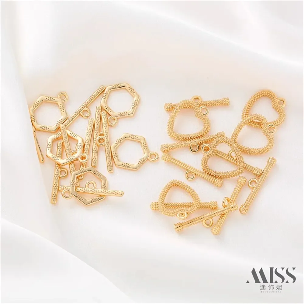14k Gold Hexagonal Pattern OT Buckle Sand Gold Rough Pattern Love Tail Buckle DIY Connection Buckle Jewelry Handmade Accessories
