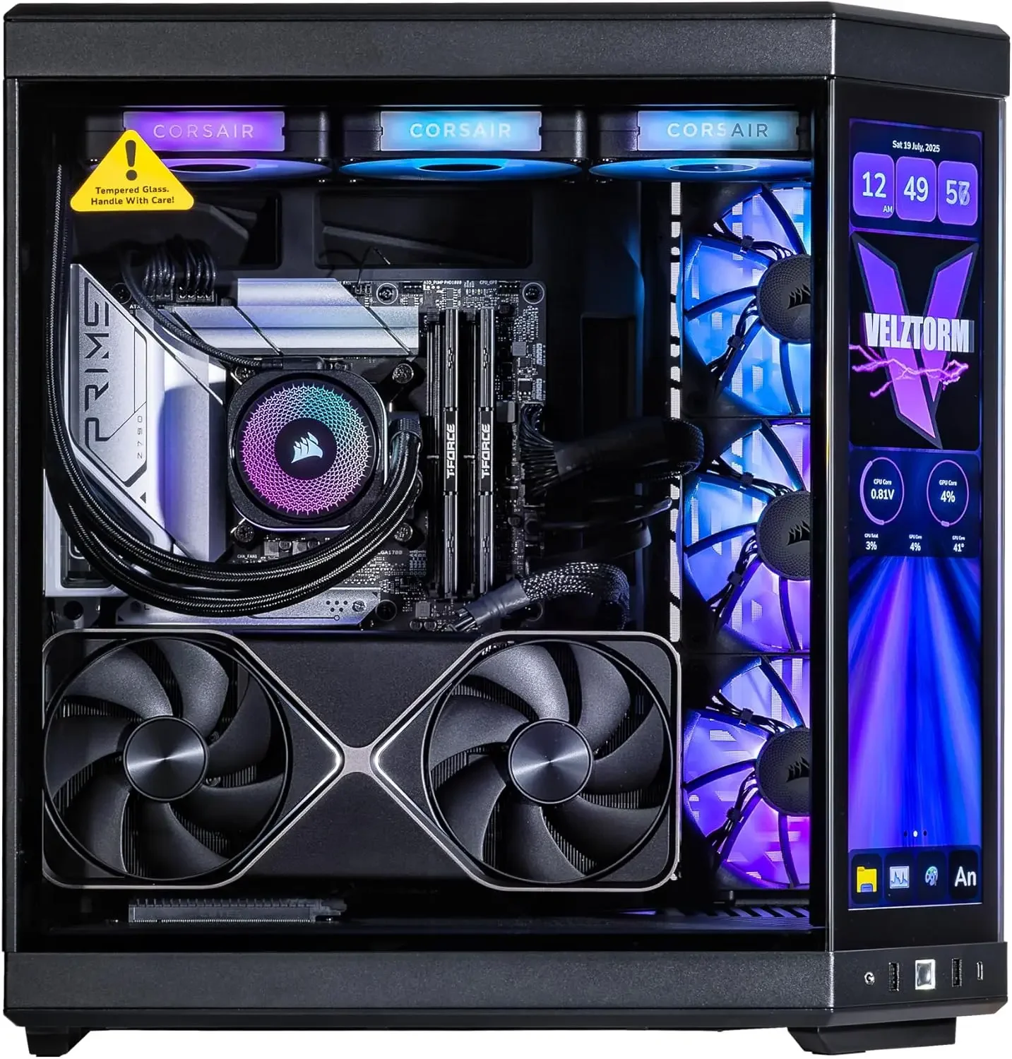 Velztorm LCD Black Praetix Custom Built Y70 Touch Gaming Desktop PC (GeForce RTX 5090 32GB 4090, Liquid Cooled Intel