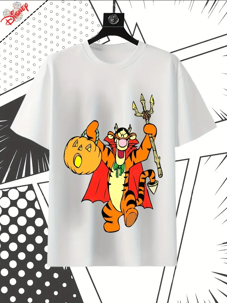 

Праздничный костюм Тигрии Диснея, футболка с тыквой и трезубецем, женская повседневная футболка с короткими рукавами, мягкий топ на все сезоны