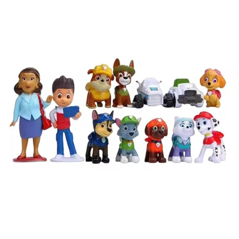 Popular 12-Piece Anime Paw Patrol Action Figures Dog Paw Print Puppy Cartoon PVC Model Toys Car Dog Birthday ChristmasPartyGifts