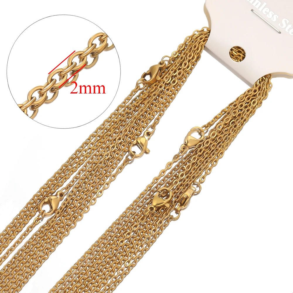 10 stks 50 cm 2mm Goud Kleur Rvs Schakelkettingen Kettingen Mode-sieraden Cubaanse Kettingen Groothandel Ketting DIY ambachten Levert