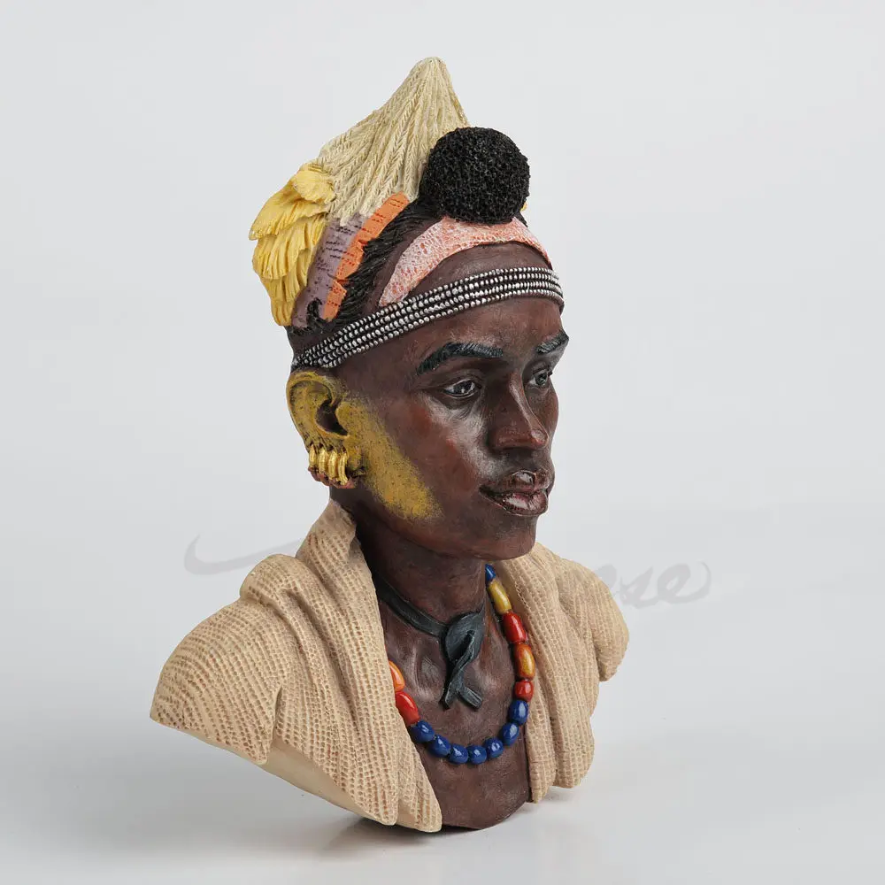 Exotic African Tribal Man Wall Sculpture Hand Painted Resin Bust Figurine Artistic Home Bar Wall Decor Unique Gift for Art Lover