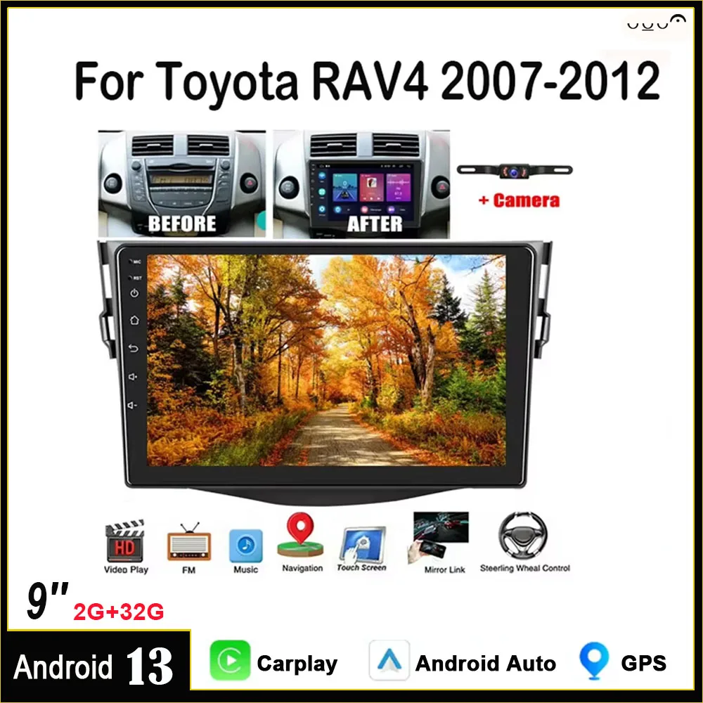 

Android 13 Car Radio for Toyota RAV4 2007-2012 9 inch Touch Screen Carplay Stereo, Carplay/Android Auto/Hi-Fi Audio/Bluetooth