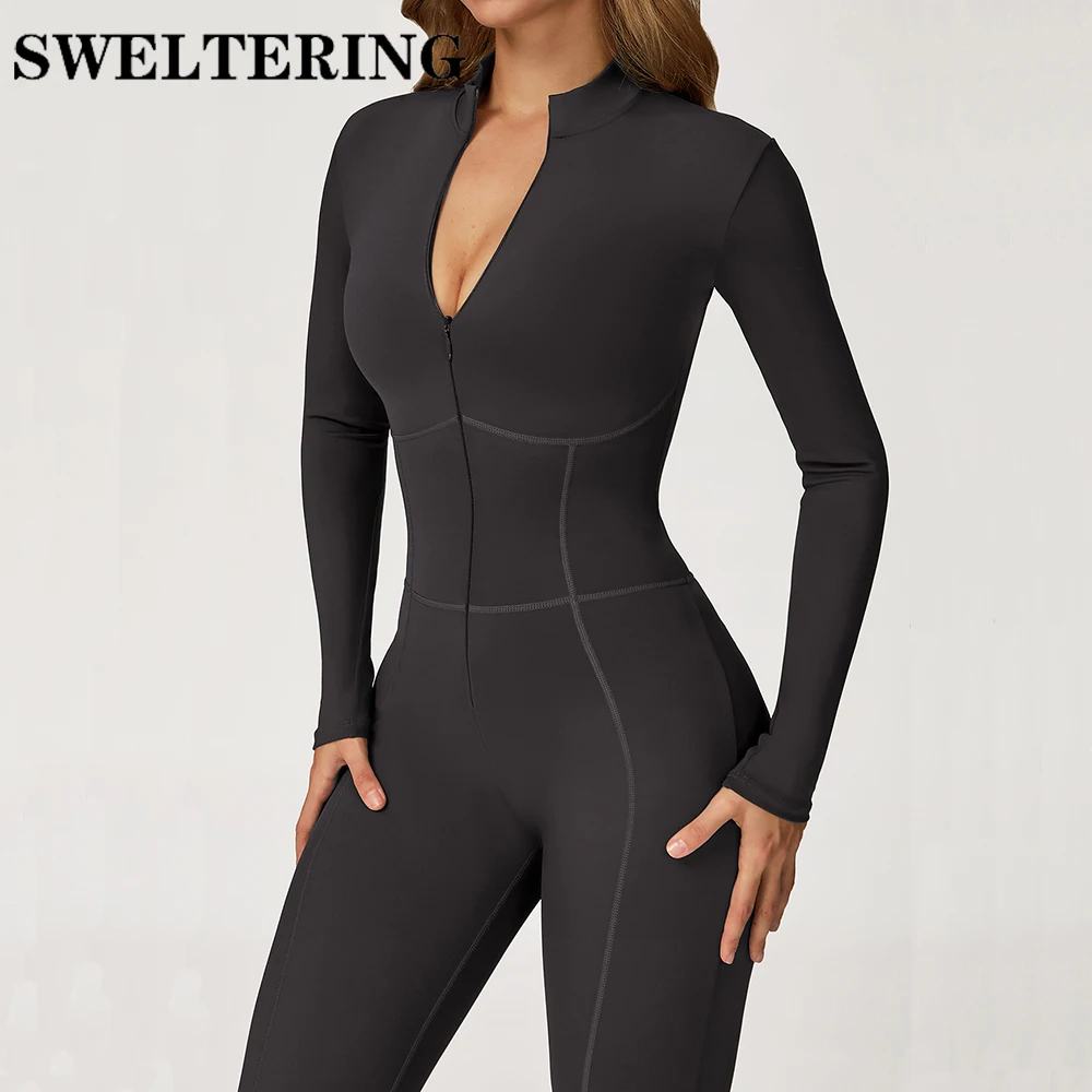 

Women Gym Workout One-Piece Zipper Yoga Jumpsuit Outdoors Tracksuits Fitness Sports Bodysuit Female Running Sports Sexy Jumpsuit