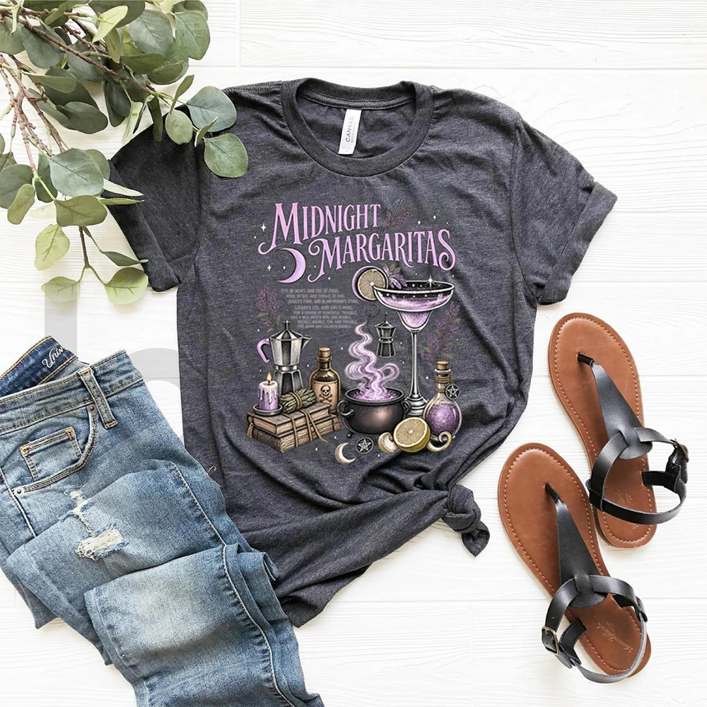 Halloween Practical Magic Tee Midnight Margaritas Witch Cocktail Shirt Feminist  Aesthetic Spooky Witchy Vibes T-shirt Party Top