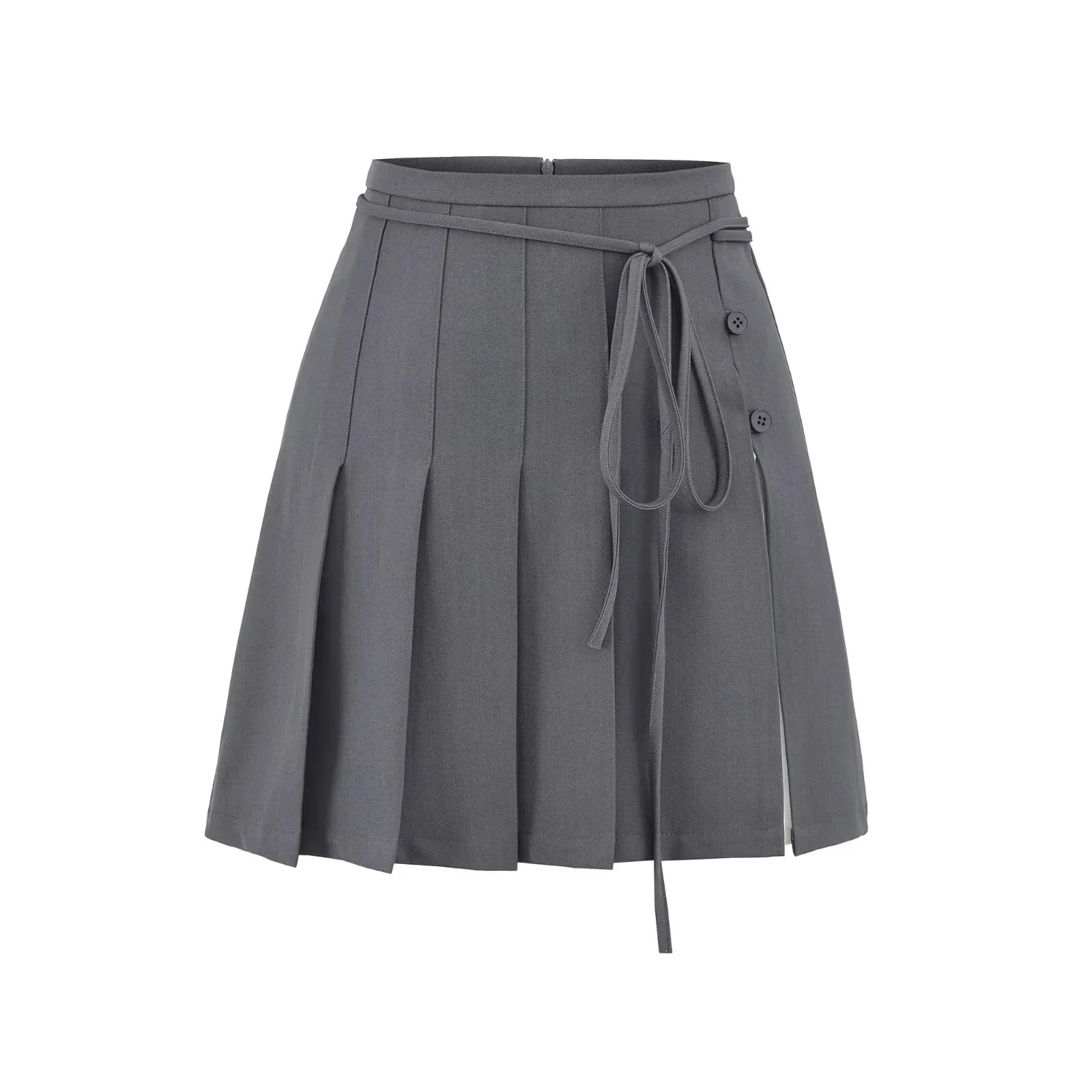 

American Style College Pleated Skirt Mid Skirt Summer Irregular Tie Single Button Sweet Girl Half Solid Color Skirt Elegant UTQ8