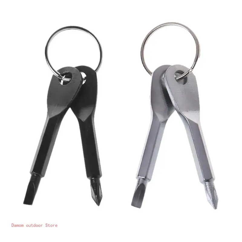 Portable 4 In 1 Stainless Steel Screwdriver Keychain Tools Outdoor Mini Flathead Crossed Screw Driver with for Key