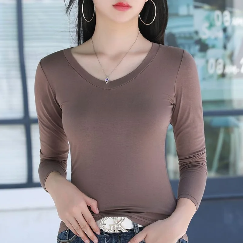 

Modal Long-sleeved T-shirt for Women in Autumn and Winter New Solid Color Fashionable Women's Casual Base Shirt