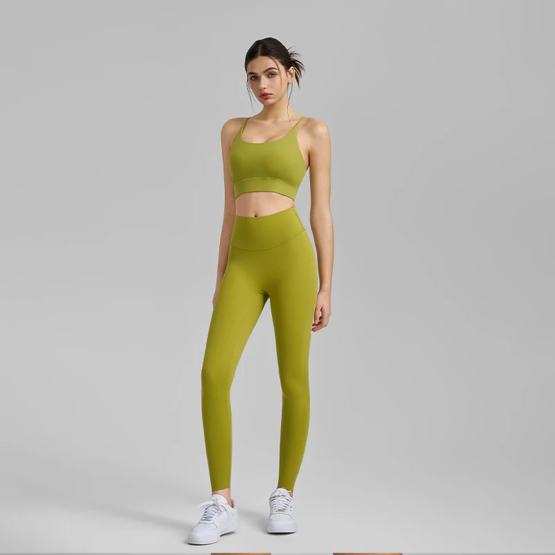 DANCEFISH Fitness suit Two-Piece Sexy Sling Fixed Cup Sports Vest Jelly Gel Yoga Trousers Women