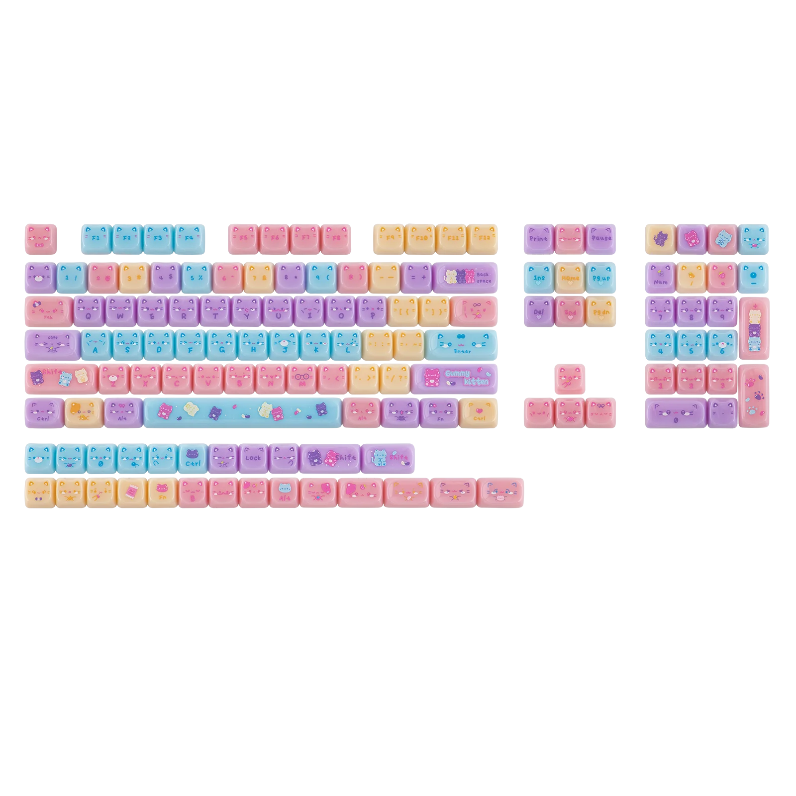 KiiBOOM Meow Pudding PC Translucent Keycap Set 134 MAO Profile Keys for 60%/65%/75%/TKL/96%/Full-sized Mechanical Keyboard