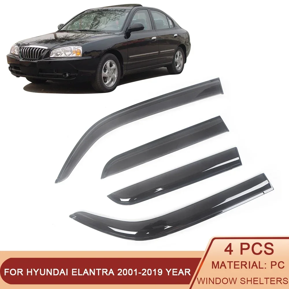 For Hyundai Elantra 2001-2019 Side Window Wind Deflectors Visors Black Rain Guard Door Visor Vent Shades Dark Smoke Ventvisor