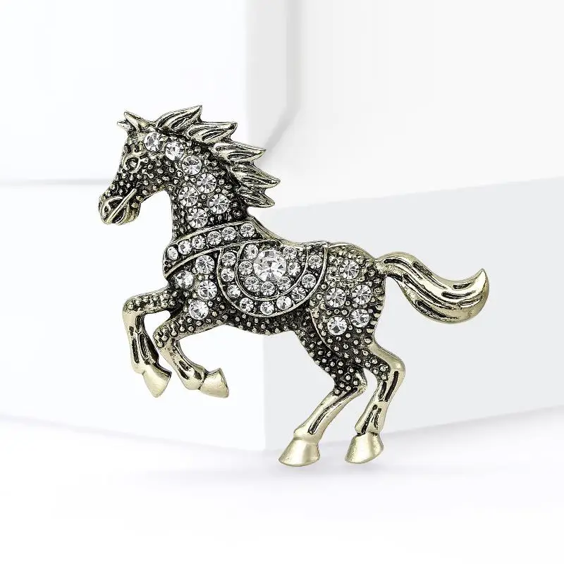 Classic Zodiac Animal Lapel Pins Rhinestone Horse Brooches for Women Party Accessories Jewelry Gifts Casual Backpack Decoration