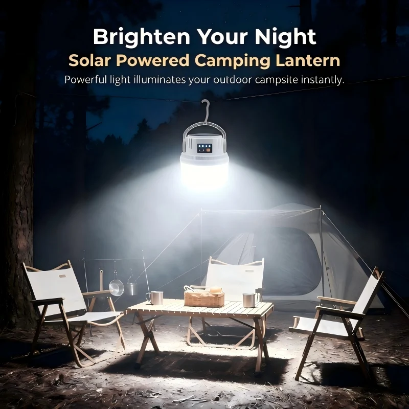 Portable USB Rechargeable Solar LED Camping Tent Lantern with Hanging Hook Outdoor Emergency Light for Hiking  Power Outages