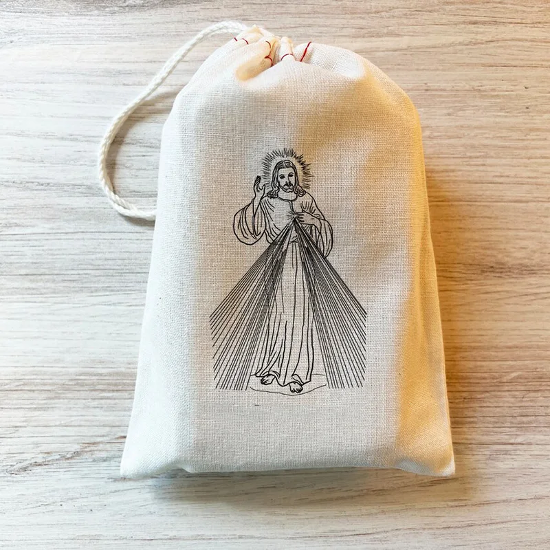 5pcs Jesus Divine Mercy Virgin Mary Rosary Drawstring Bags Catholic Prayer Bags church decoration gift present favor