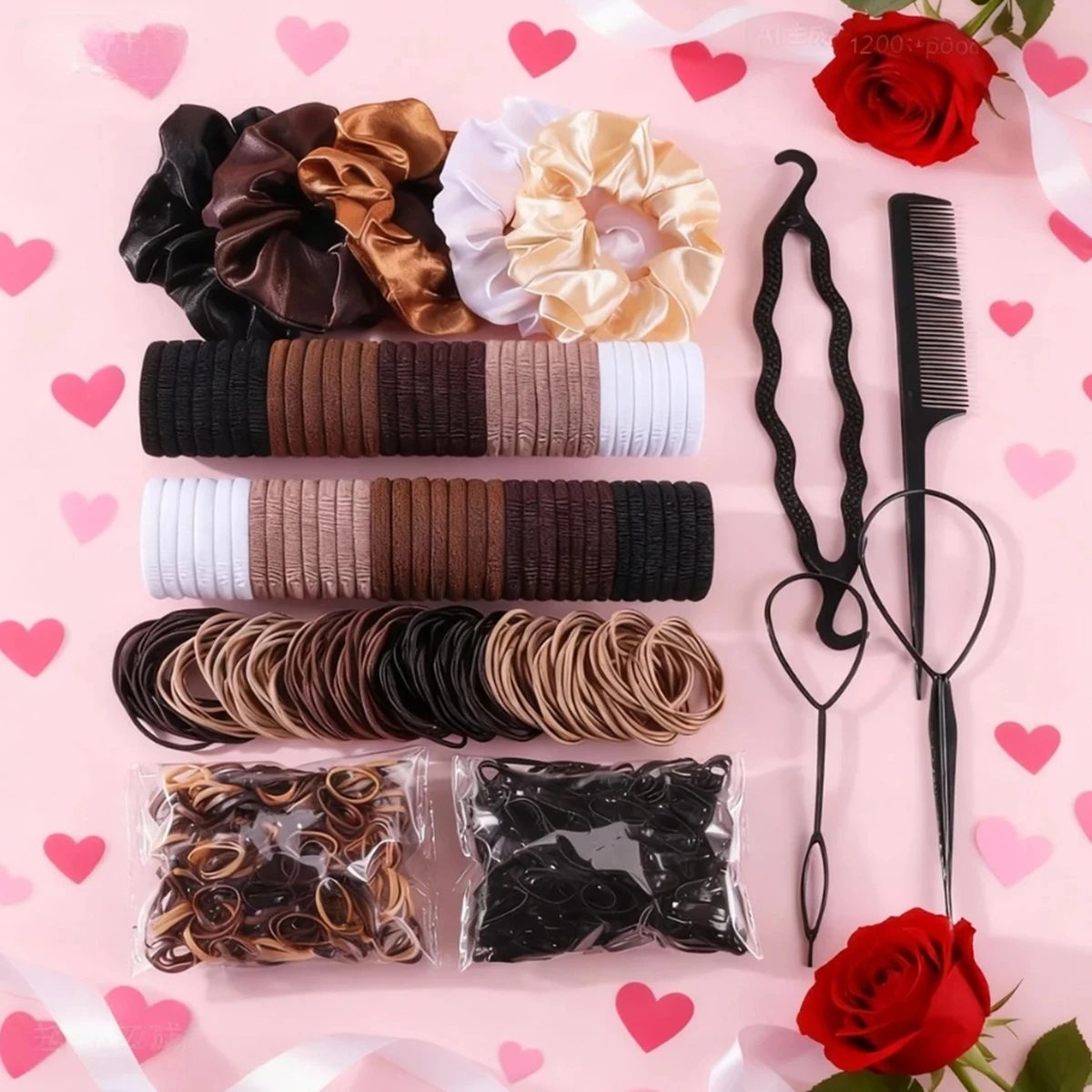 

1109 Pieces of Fashionable and Simple Hair Ties and Hair Accessories Set, Fresh Style Hair Bands for Campus Wear,
