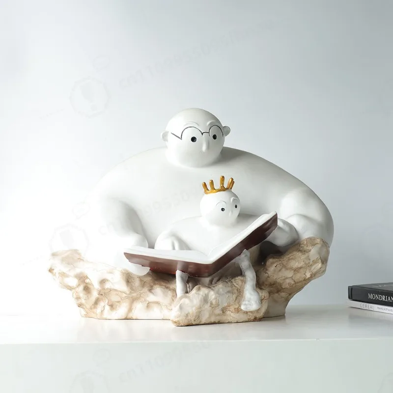 Nordic Minimalist Resin Father Son Reading Statue Living Room Showroom Soft Decor Ornament