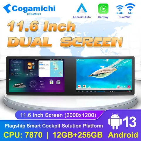 A7870 안드로이드 13 11.6 인치 듀얼 스크린 범용 자동차 라디오 Carplay 안드로이드 자동 네비게이션 멀티미디어 비디오 플레이어 GPS BT 4G WiF