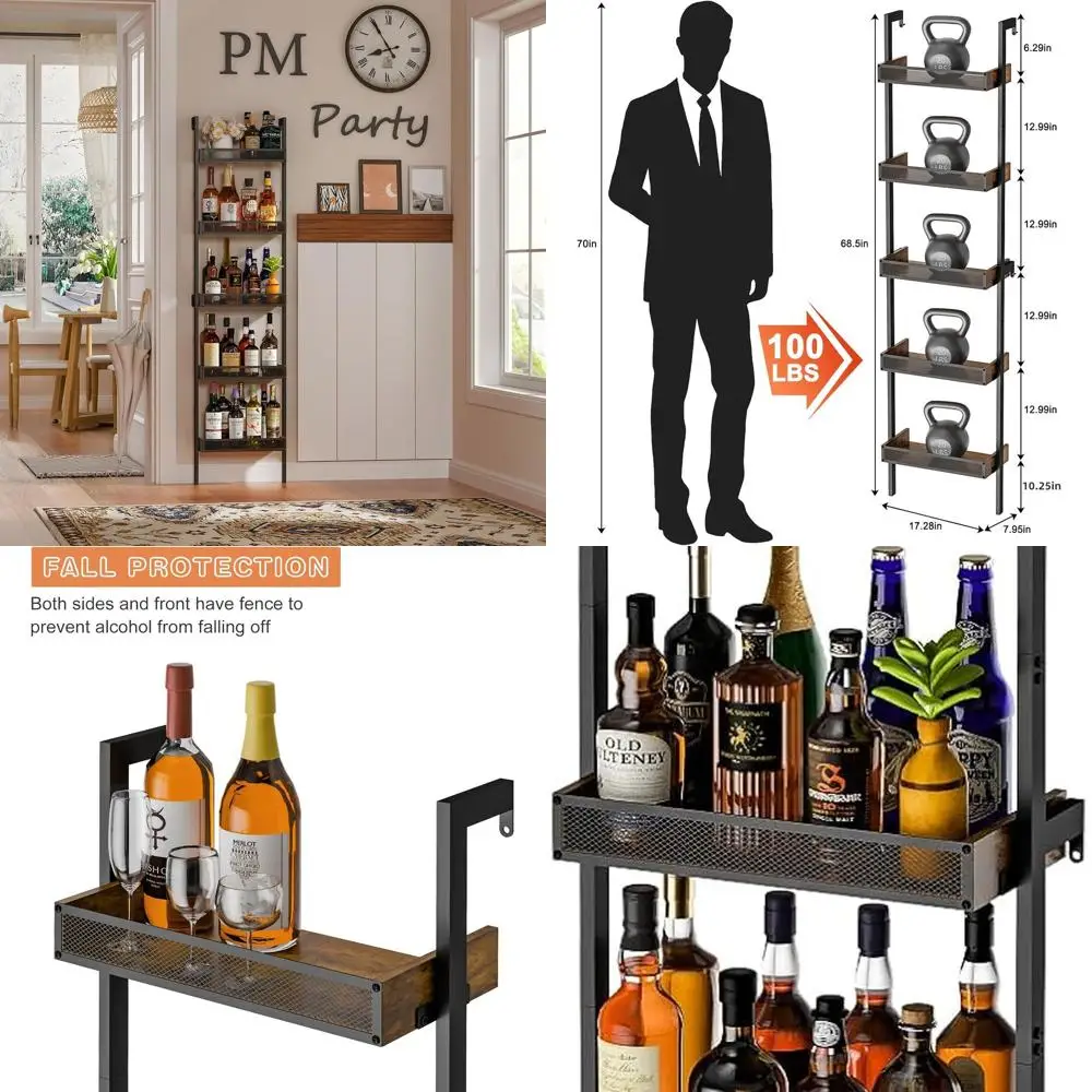

Wall-Mounted 50-Bottle Wine Rack with Fences, Wooden Storage for Kitchen, Dining, and Bar, 17.28L x 7.95W x 68.5H