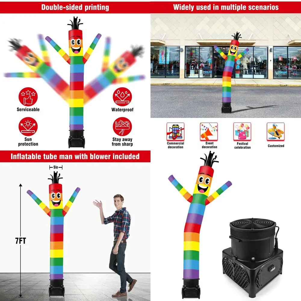 

Rainbow 7-Foot Tall Inflatable Wacky Wavy Dancer with Weatherproof Blower for Outdoor Business Promotion