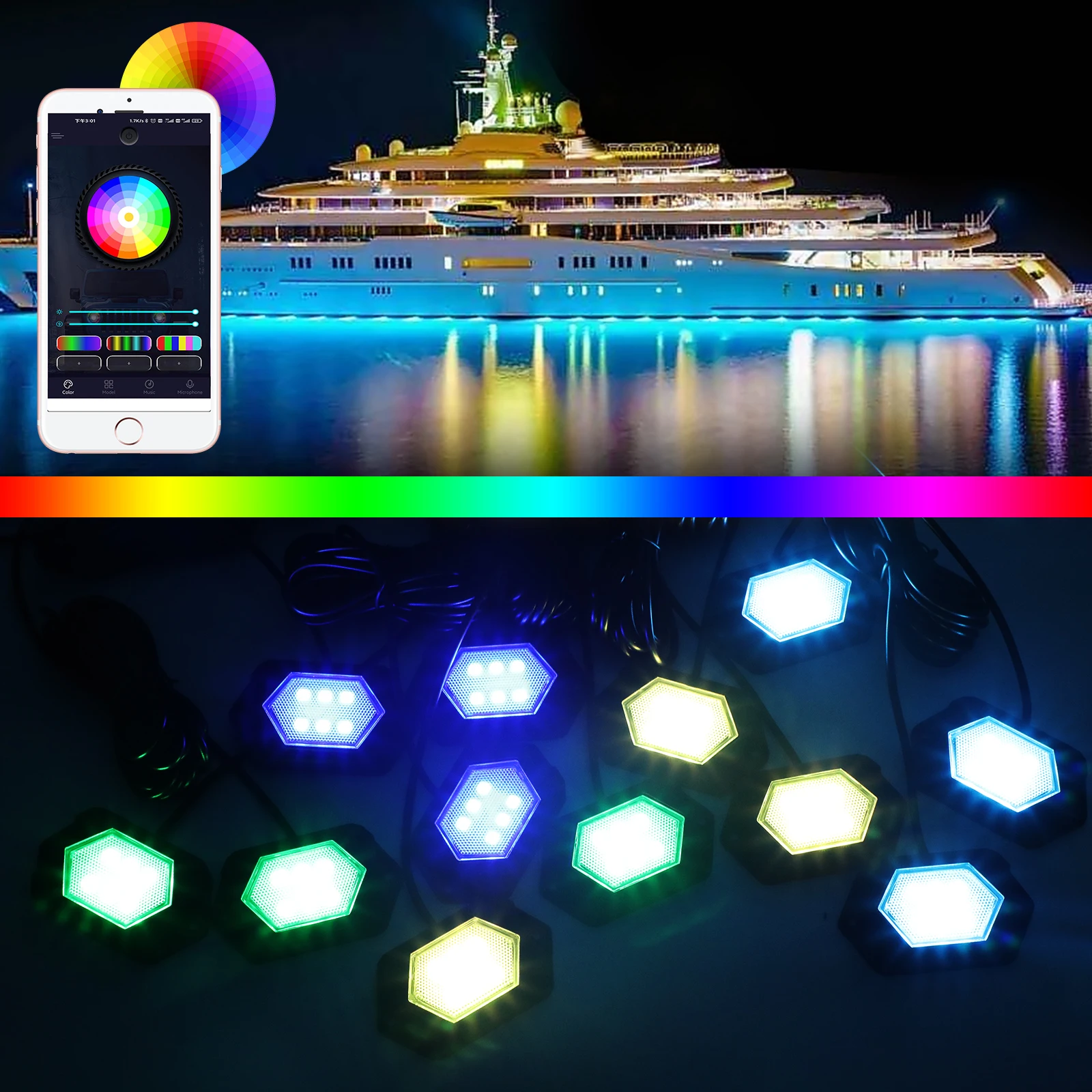 Waterproof Underbody Glow Rock Light Underglow Decking Light App Control Atv Rock Lights for Offroad Trucks Utv Rgb