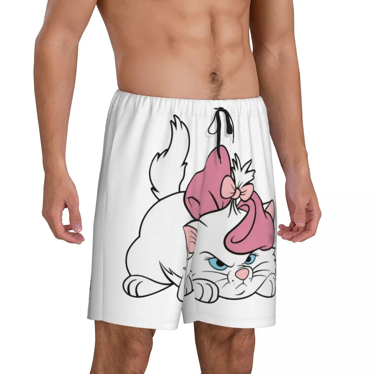 Custom Aristocats Cartoon Marie Cat Pajama Shorts Men Sleepwear Lounge Bottom Stretch Sleep Short Pjs with Pockets