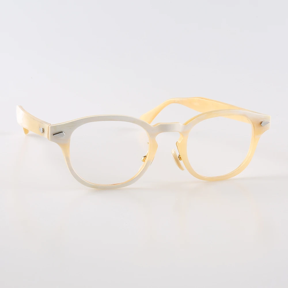 

Man Women Glasses Frames Unique Vintage Rhomboid Handmade White Horn Prescription Eyeglass Frames Graduated Lenses Eyeglasses