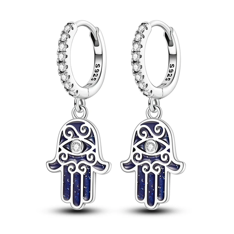 Charms Doppel-Creolen für Frauen, 100 % 925er Silber, kubischer Zirkon, Herz, Stern, Mond, Ohrringe, eleganter Geburtstagsschmuck, Geschenke – Detail 23