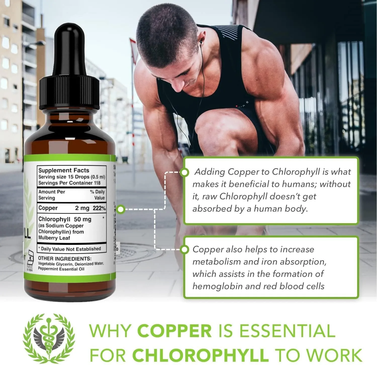 

Chlorophyll Liquid Drops - Concentrated Formula - Reduces Eye Fatigue, For Detox & Immune Support, Promotes Skin Health