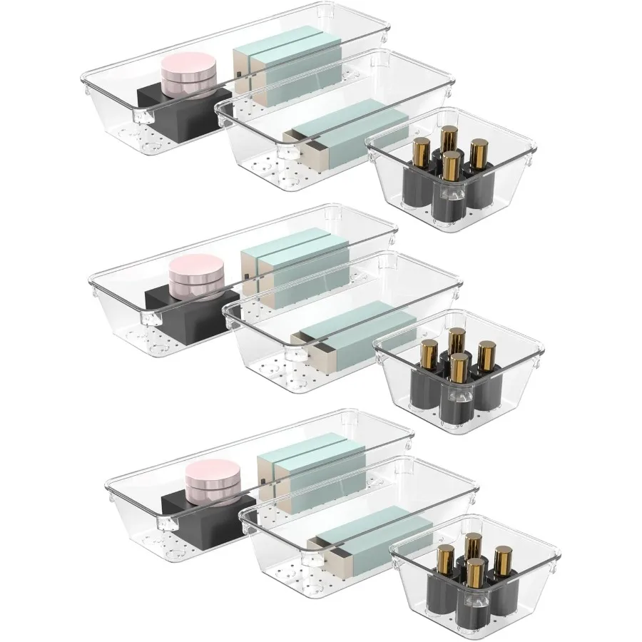 

9 шт., набор прозрачных ящиков-органайзеров, 3 размера, акриловые лотки для хранения ящиков, лоток для хранения макияжа, кухонные гаджеты, офис