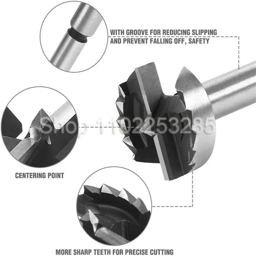 15PCS/Set 10-50mm Forstner Carbon Steel Boring Drill Bit Woodworking Self Centering Hole Saw Kit Wood Cutter Tools