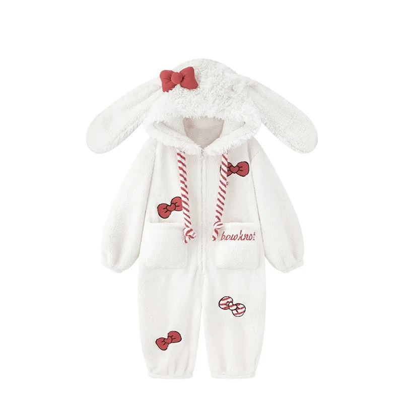 

Hot Hello Kitt Cute Bunny Pajamas Nightgown Coral Velvet Jumpsuit Nightgown Kawaii Y2k Girl Sweet Thickened Casual Home Wear Set