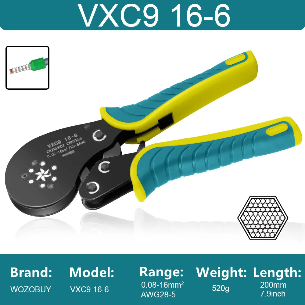 Crimping Tool AWG 28-5 Hexagonal Increasing Conductive Contact Area Design Wire Cable Ferrule Crimper Works for End Sleeves