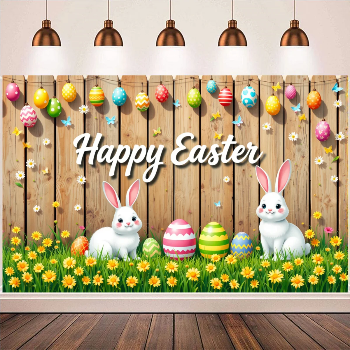 

Easter Backdrop for Photography Spring Easter Rabbit Colorful Eggs Green Grass Bunny Baby Shower Birthday Party Photo Background