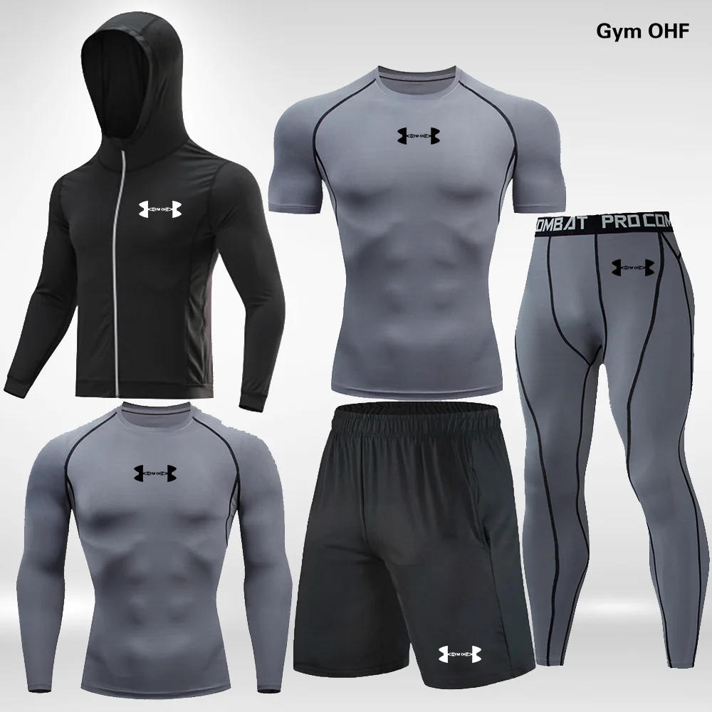 Compression Suit Men Runnung Fitness Gym OHF Sport Sets Tights Training Quick-Dry MMA Rashguard Tracksuit Man Sportswear