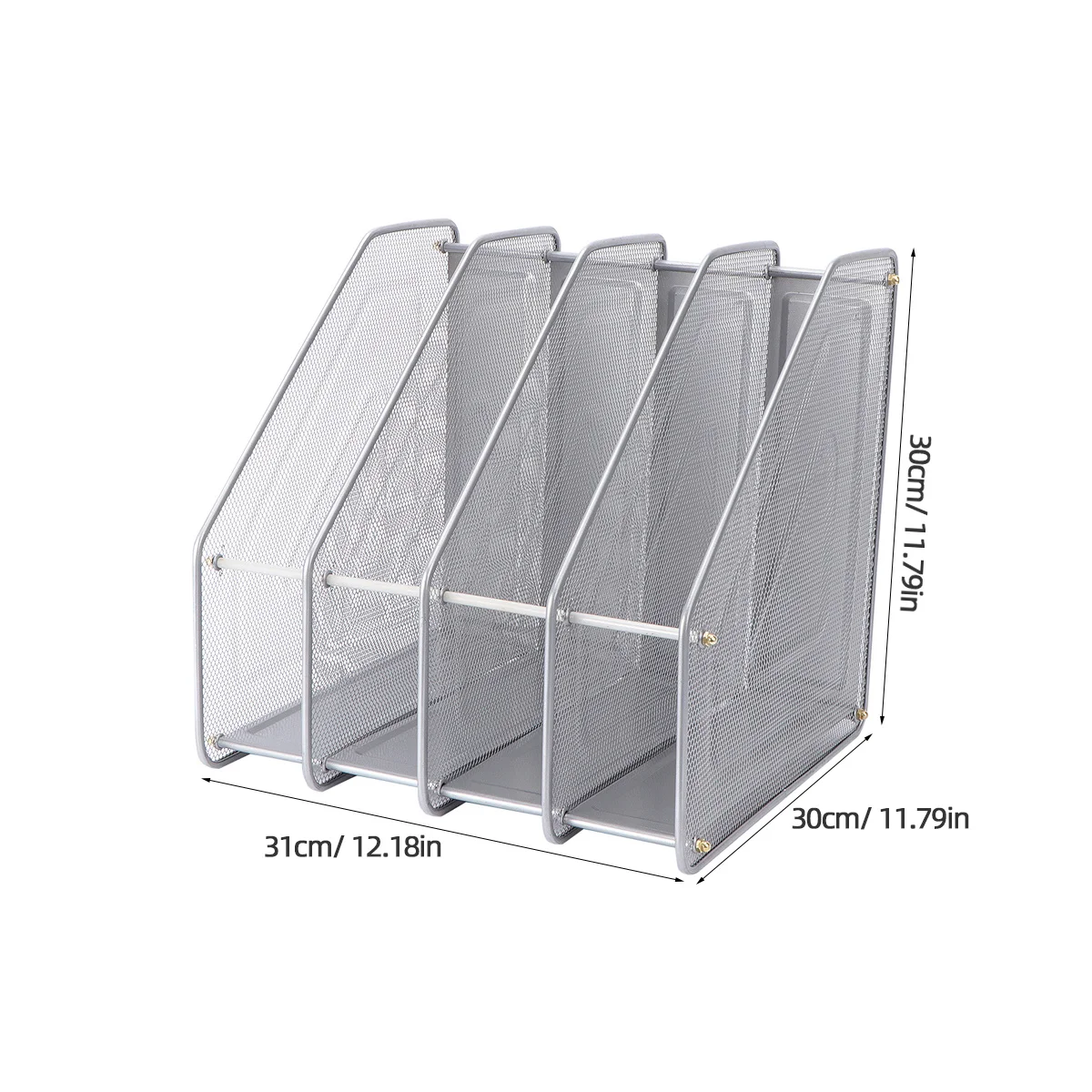 4 Compartment Mesh Metal File Organizer Rack Silver Desktop Document Folder Storage For Magazines Notebooks Directories
