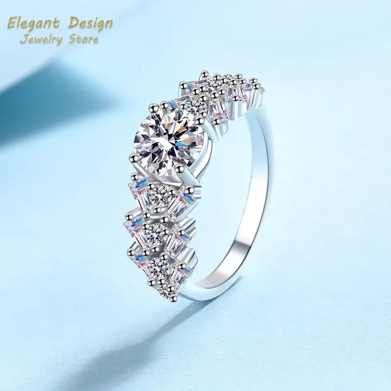Valentines Day Gift Luxurious 1 Carat Moissanite Diamond Rectangular Ring Female Platinum Pt950 Holiday Fine Jewelry for Her